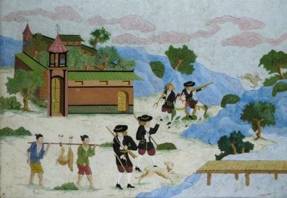 CHINE - XIXe siècle
Grande peinture fixée...
