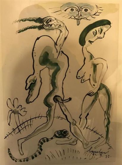 LUCEBERT (1924-1994) 
Adam et Eve 
Lithographie,...
