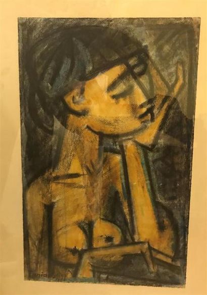 ANONYME (XXe) 
Portrait de femme, 1957 
Pastel...