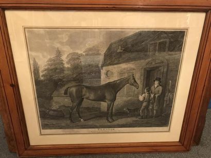 Deux gravures équestres, cadres en pitch...