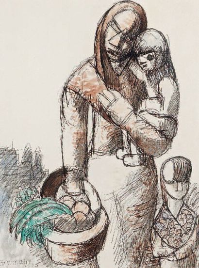 Marcel GROMAIRE (1892-1971)
Femme et enfants,...