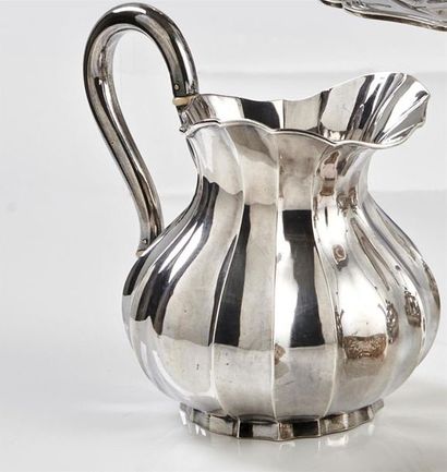 POT à crème en argent uni 950°/oo à côtes...
