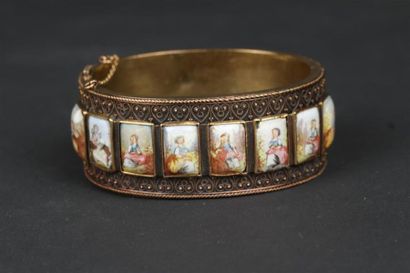 BRACELET rigide ouvrant en or jaune 585°/oo...