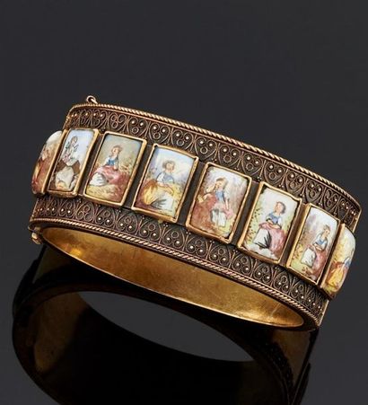BRACELET rigide ouvrant en or jaune 585°/oo...