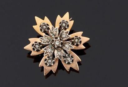 BROCHE en or jaune 750°/oo et argent 925°/oo...