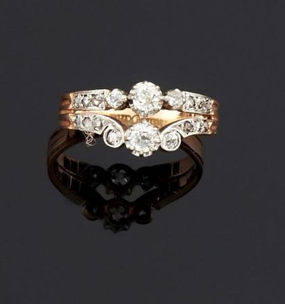 BAGUE en or 750°/oo de deux tons et platine,...