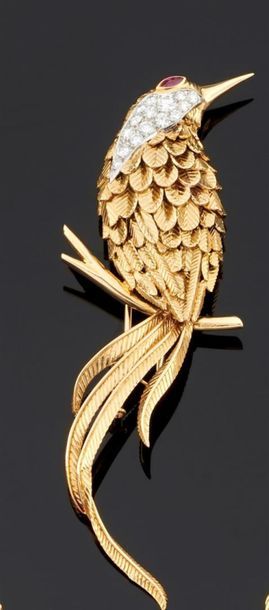 BROCHE en or jaune 750°/oo gravé, représentant...