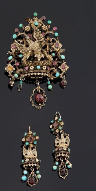 PARURE en argent doré et blanchi, ajouré,...