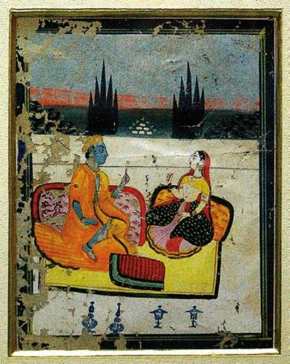 MINIATURE INDIENNE figurant un couple princier...