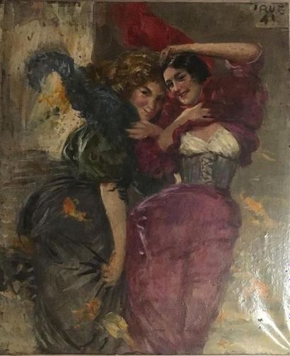 ECOLE ITALIENNE 
Deux jeunes élégantes prises...