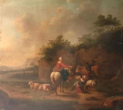 ECOLE FLAMANDE DU XIXe siècle 
Bergères et...