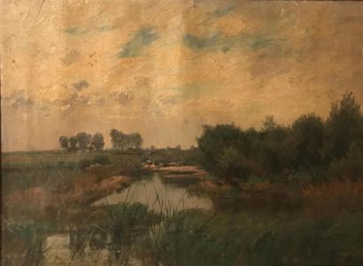 Otto AHRWEILER (XIX-XXe) 
Paysage d'étang...