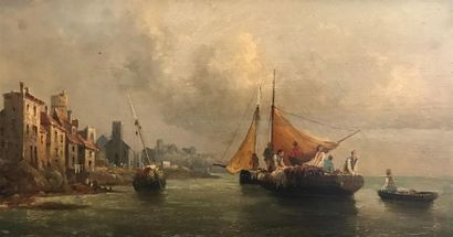 ECOLE DU XIXe siècle 
Bateaux de pêche 
Huile...
