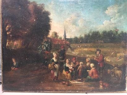 ECOLE DU XIXe siècle, dans le goût de TENIERS
Scène...