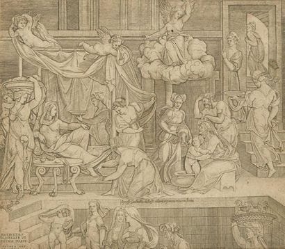 Scène de Palais 
Gravure 
37 x 42 cm 
Rousseurs,...