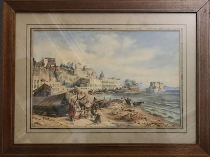 ECOLE ITALIENNE 
Le retour de la pêche 
Aquarelle...