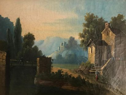 ECOLE de la fin du XIXe siècle 
Paysage 
Huile...