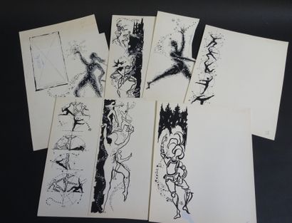 BERNARD DAYDÉ. 7 dessins et gouaches, différents...