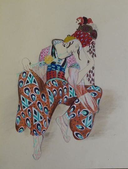 LÉON BAKST. Pochoir gouaché réalisé pour...