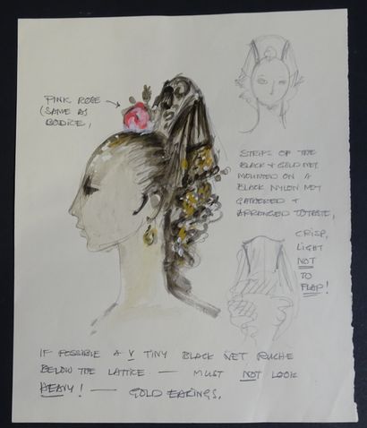 DESMOND HEELEY. Gouache de la coiffe réalisé...