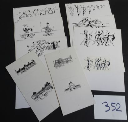 MICHEL BRUNET. Ensemble de 3 dessins, encres...