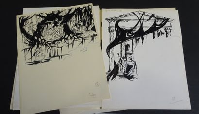 MICHEL BRUNET. Ensemble de gouaches et encres...
