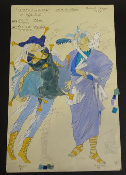 BERNARD DAYDÉ. 5 dessins gouachés de costume...