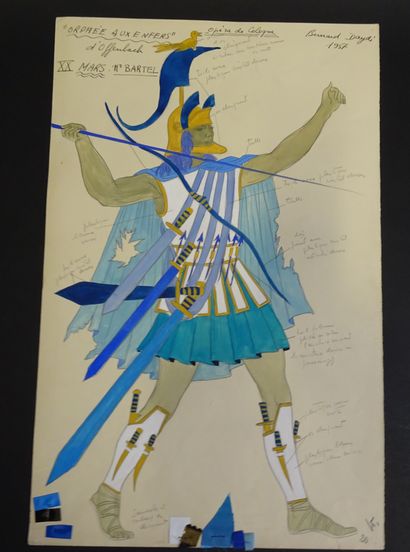 BERNARD DAYDÉ. 5 dessins gouachés de costume...