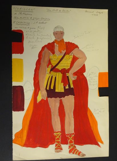 BERNARD DAYDÉ. 3 dessins gouachés de costume...