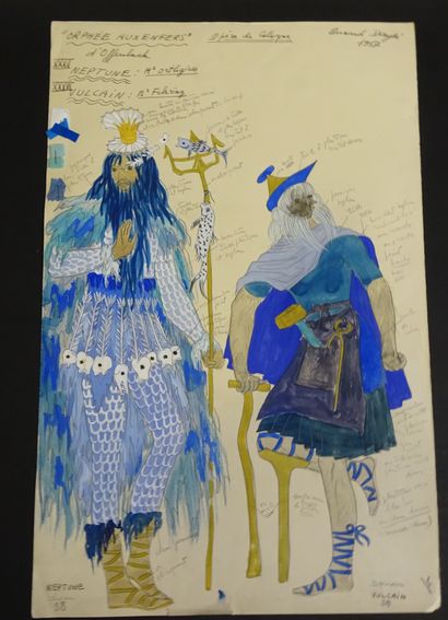 BERNARD DAYDÉ. 5 dessins gouachés de costume...