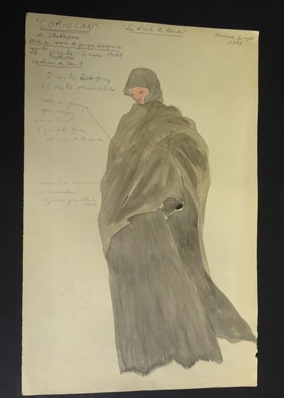 BERNARD DAYDÉ. 3 dessins gouachés de costume...