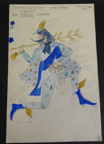 BERNARD DAYDÉ. 5 dessins gouachés de costume...