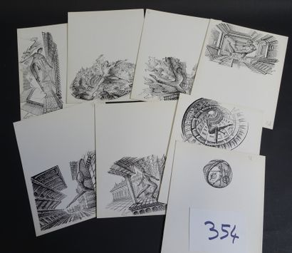 CLAYETTE. Ensemble de 8 dessins à l'encre...