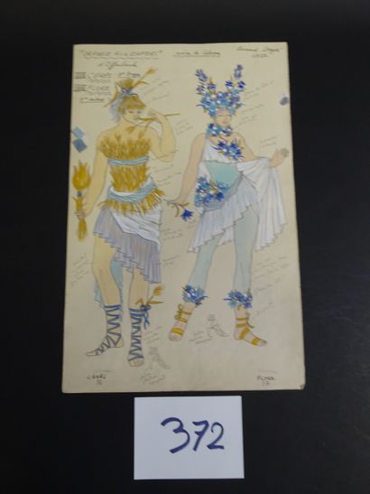 BERNARD DAYDÉ. 5 dessins gouachés de costume...