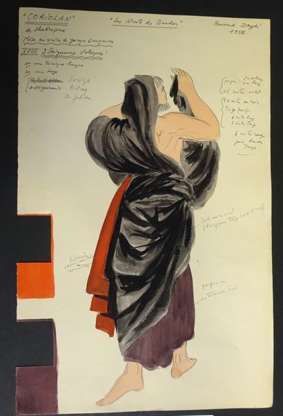 BERNARD DAYDÉ. 3 dessins gouachés de costume...