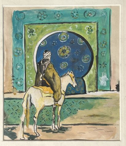 Ecole orientaliste. Gouache sur papier signée...