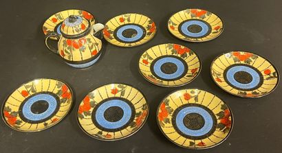 Asie. Service à thé ( 6 tasses et sous tasses,...
