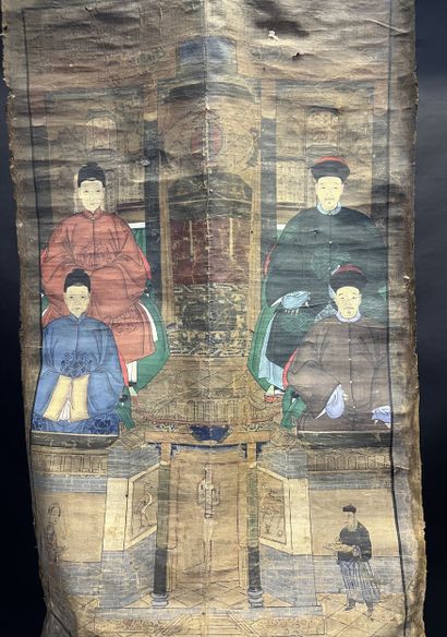 Peinture chinoise sur toile représentant...
