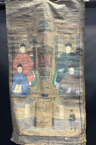 Peinture chinoise sur toile représentant...