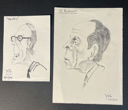 YOL. 2 dessins représentant Michel Jobert...