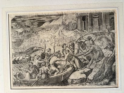 Print depicting the Abduction of Helen. Italian...
