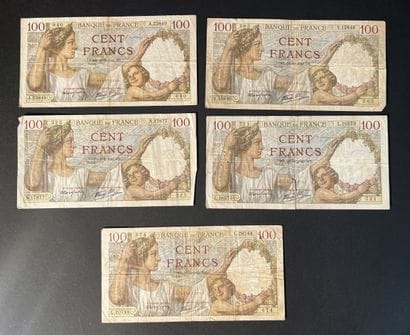 Billets de Banque. France. Ensemble de 5...