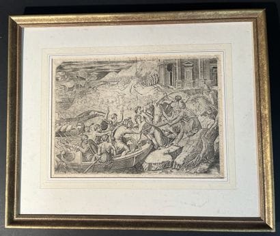 Print depicting the Abduction of Helen. Italian...