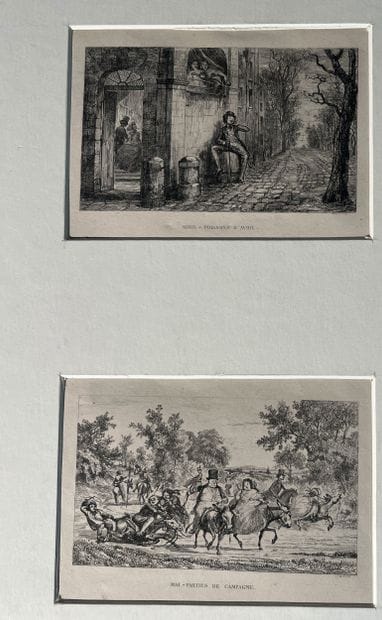 A set of 6 assorted vintage etchings, including...