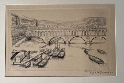 A set of 6 assorted vintage etchings, including...