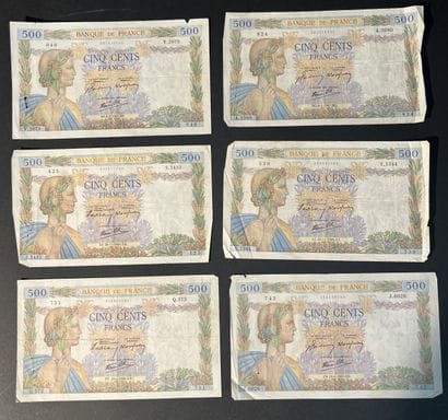 Billets de Banque. France. Ensemble de 6...