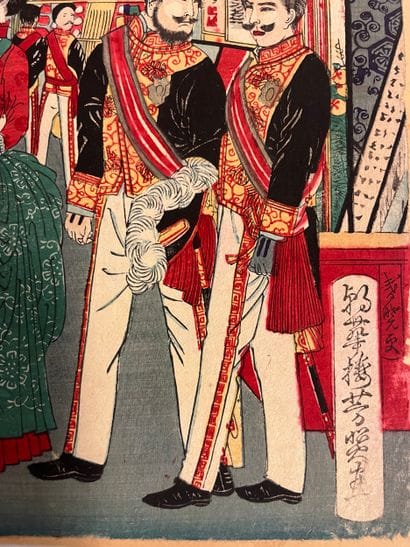 Estampe japonaise (ukiyo-e) de l'ère Meiji...