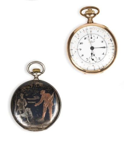 MONTRE À GOUSSET en argent niellé et incrusté...