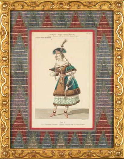 GRAVURE rehaussée titrée «Costume d'une dame...