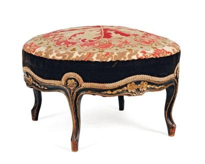 Tabouret circulaire peint noir et doré de...